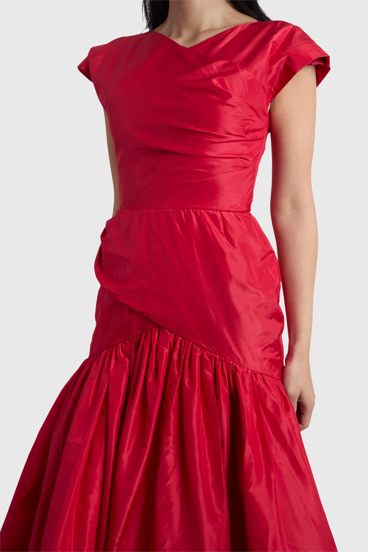 Vintage 1980's Pink-Red Taffeta Evening Gown