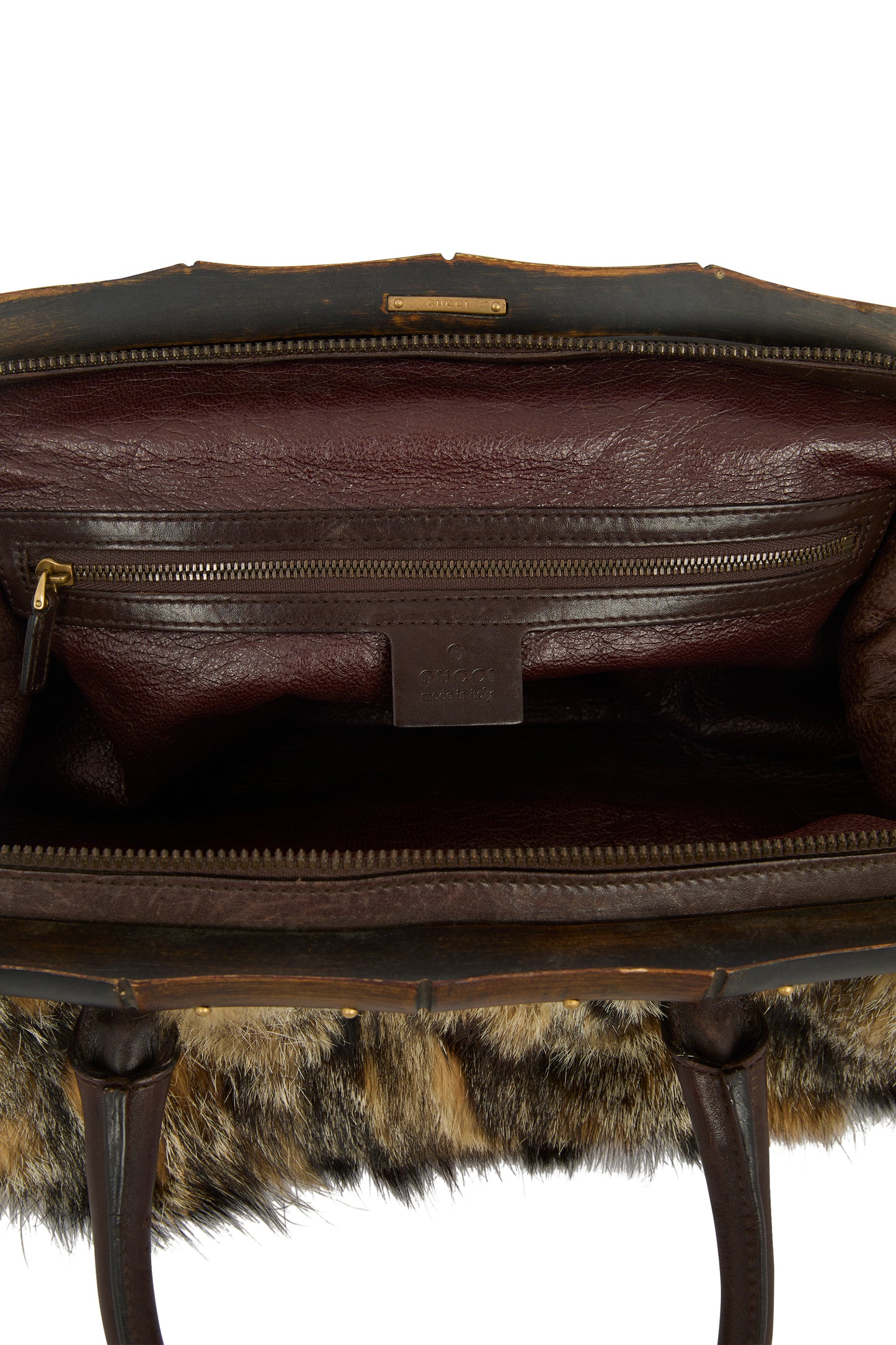 Vintage Gucci F/W 2003 Bamboo & Fox Fur Handbag