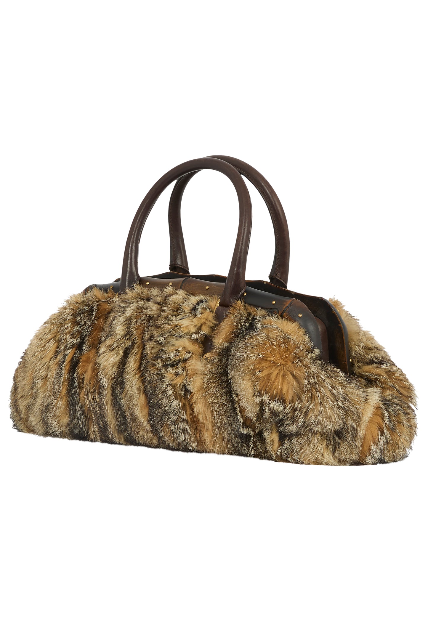 Vintage Gucci F/W 2003 Bamboo & Fox Fur Handbag