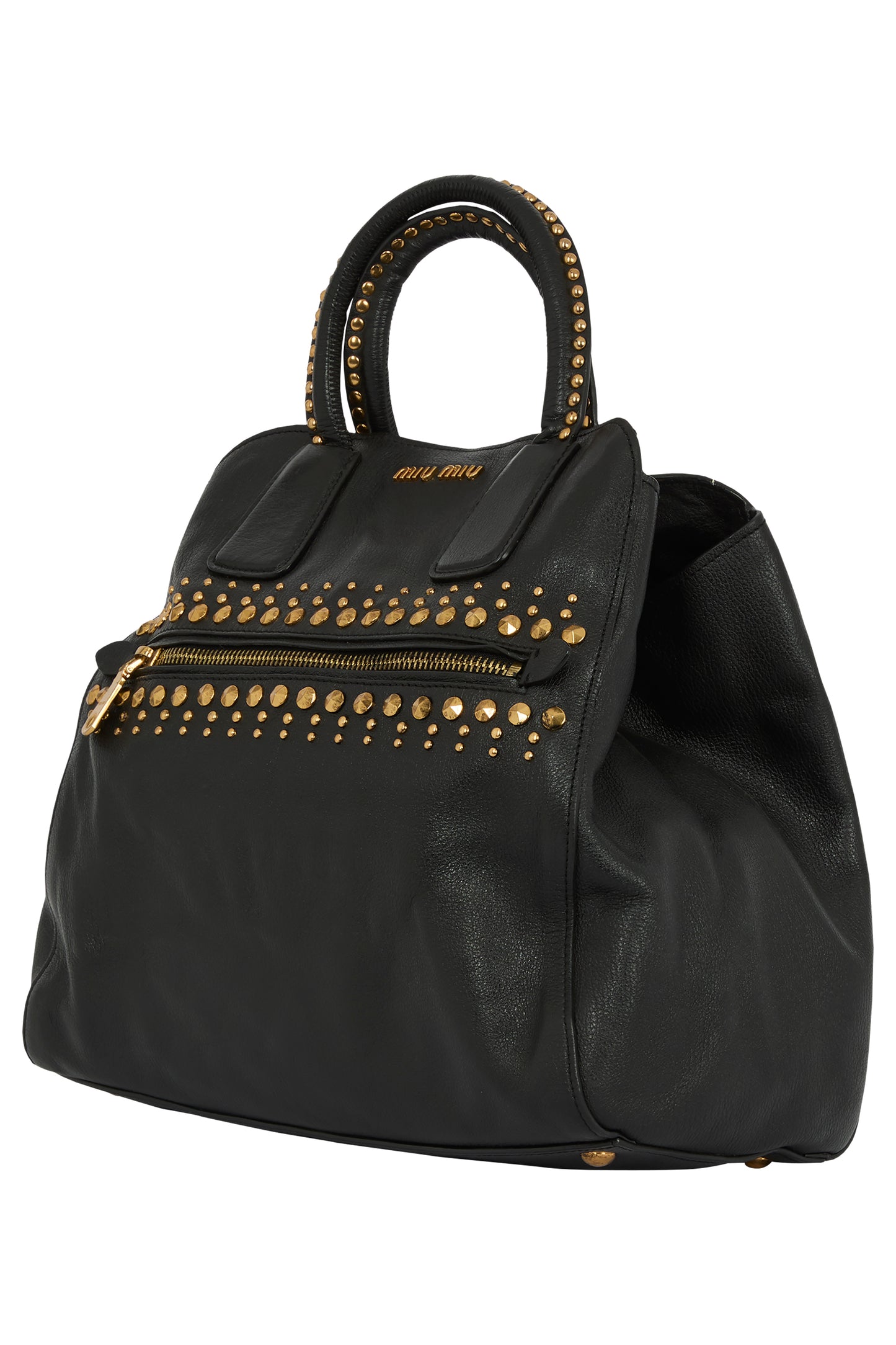 Vintage 2000's Miu Miu Leather Black Gold Studded Trapeze Bag