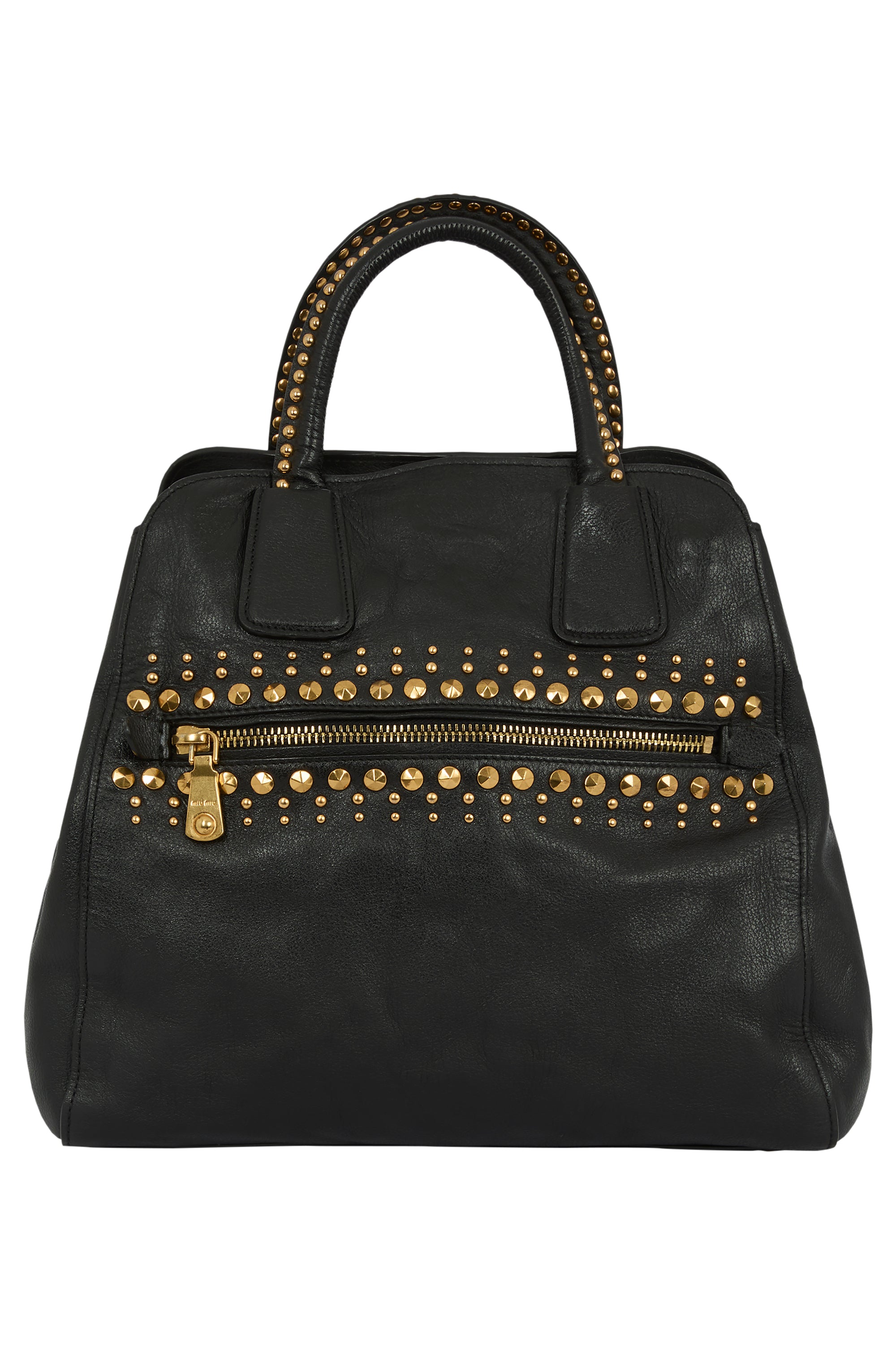 Vintage 2000's Miu Miu Leather Black Gold Studded Trapeze Bag