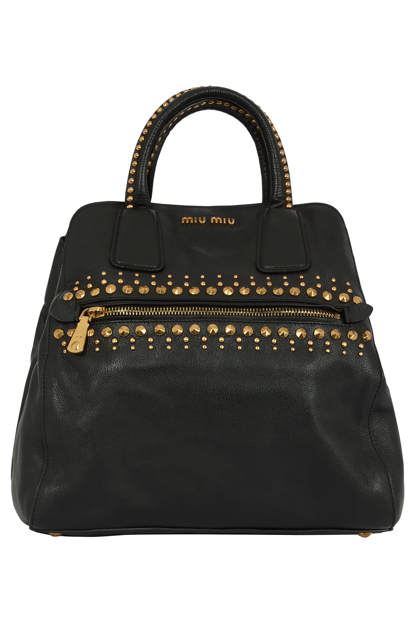 Vintage 2000's Miu Miu Leather Black Gold Studded Trapeze Bag