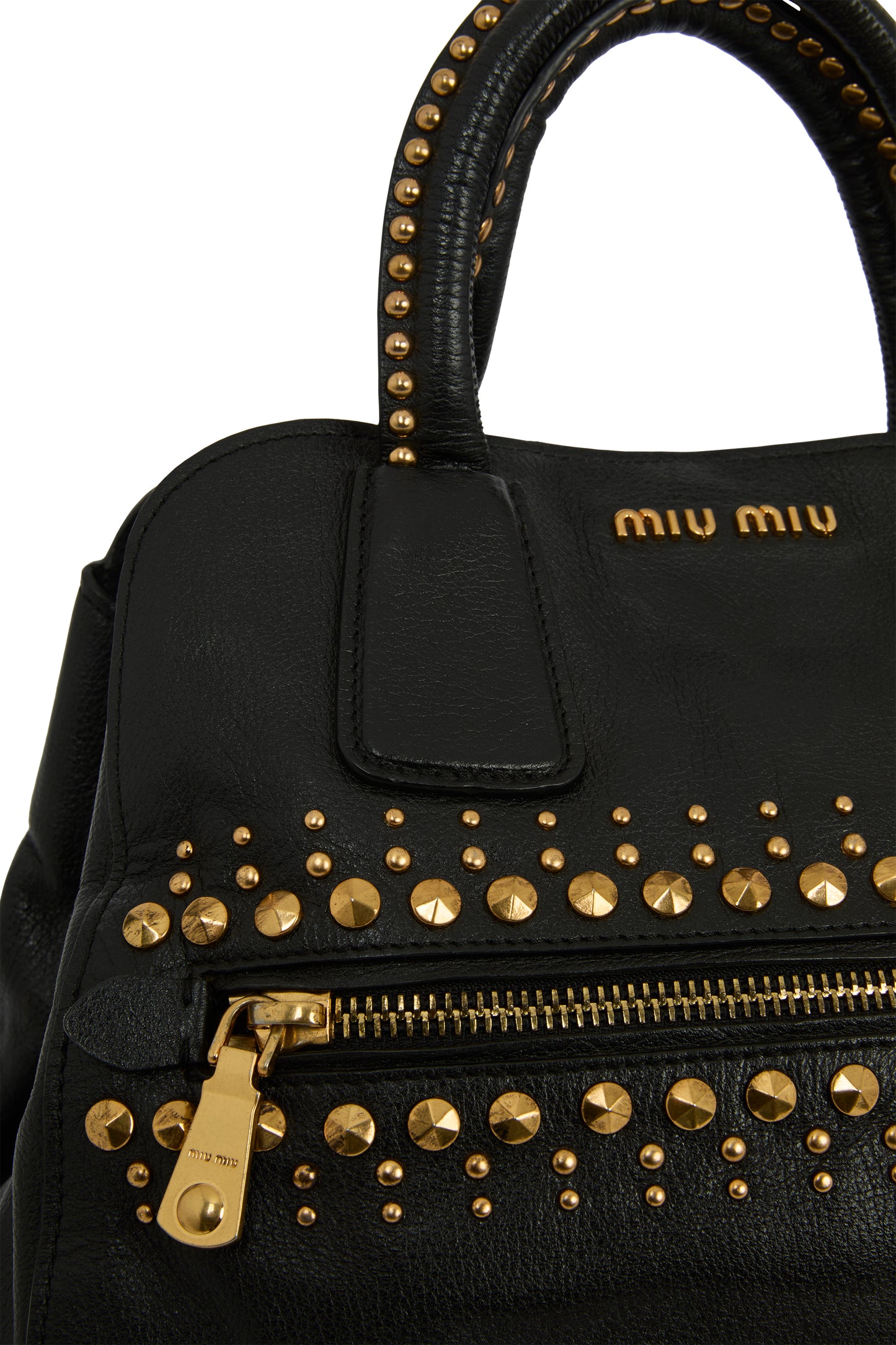 Vintage 2000's Miu Miu Leather Black Gold Studded Trapeze Bag