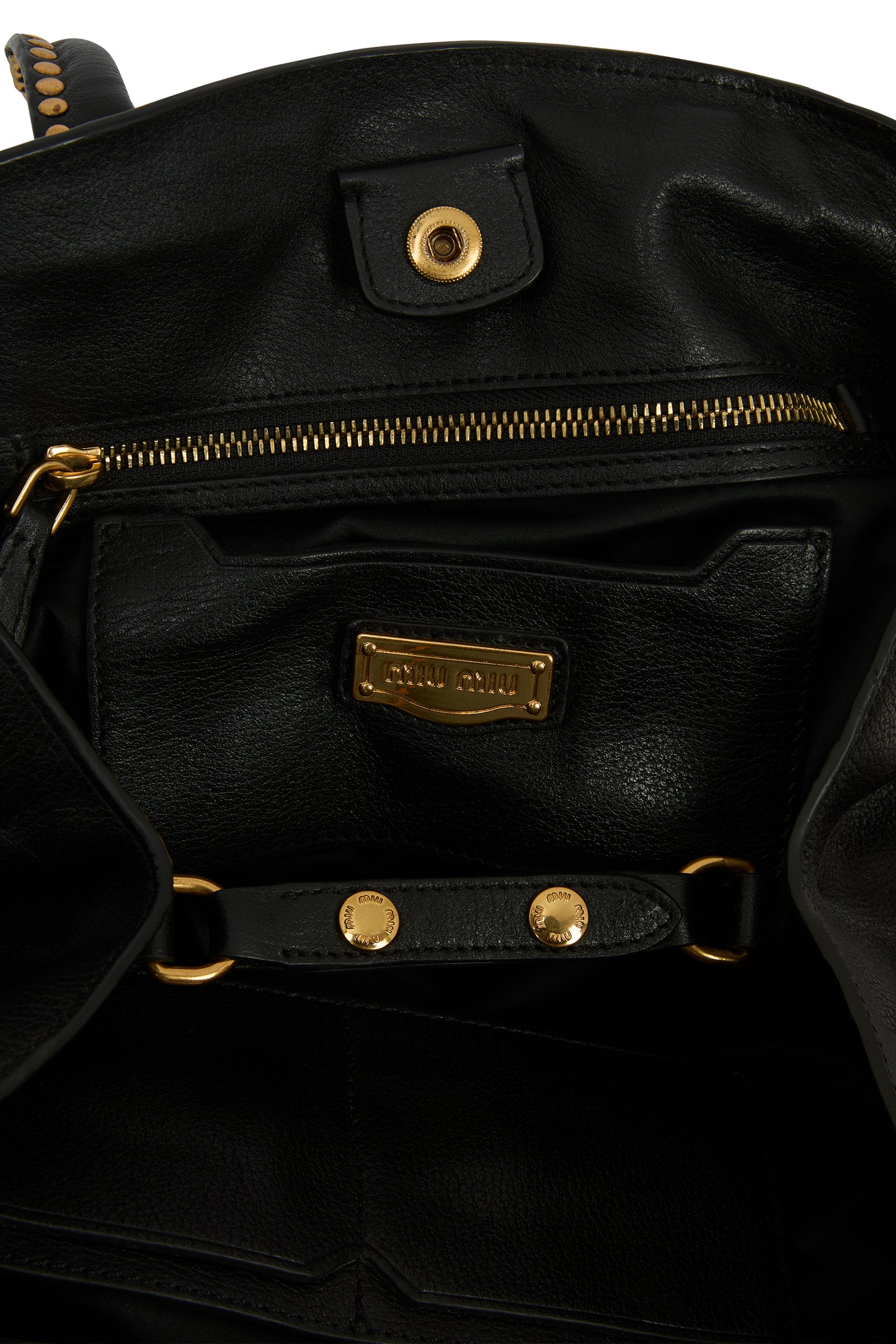 Vintage 2000's Miu Miu Leather Black Gold Studded Trapeze Bag