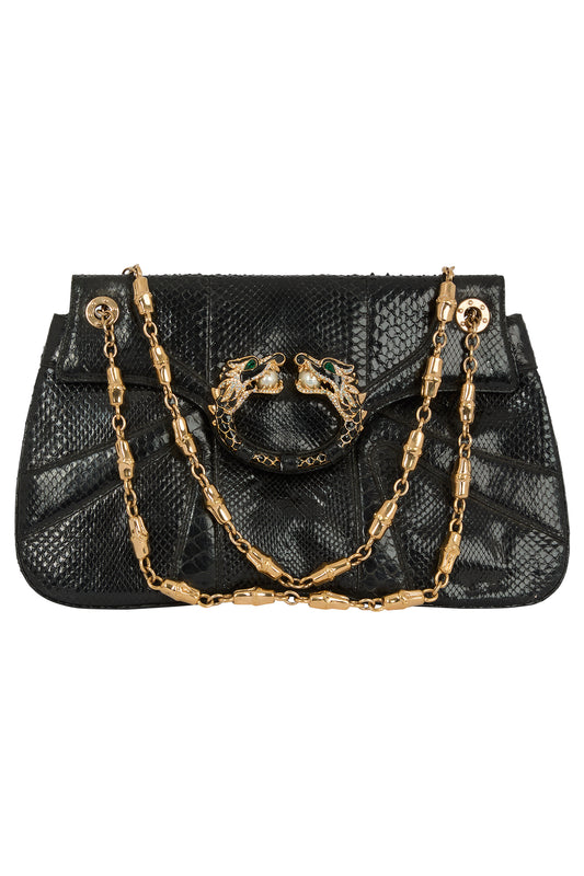 Vintage Gucci F/W 2004 Black  Iridescent Python Clutch