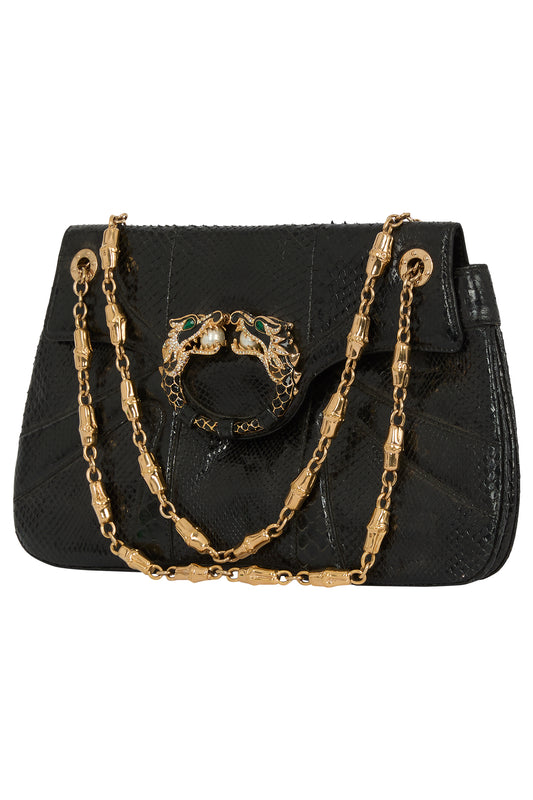 Vintage Gucci F/W 2004 Black  Iridescent Python Clutch
