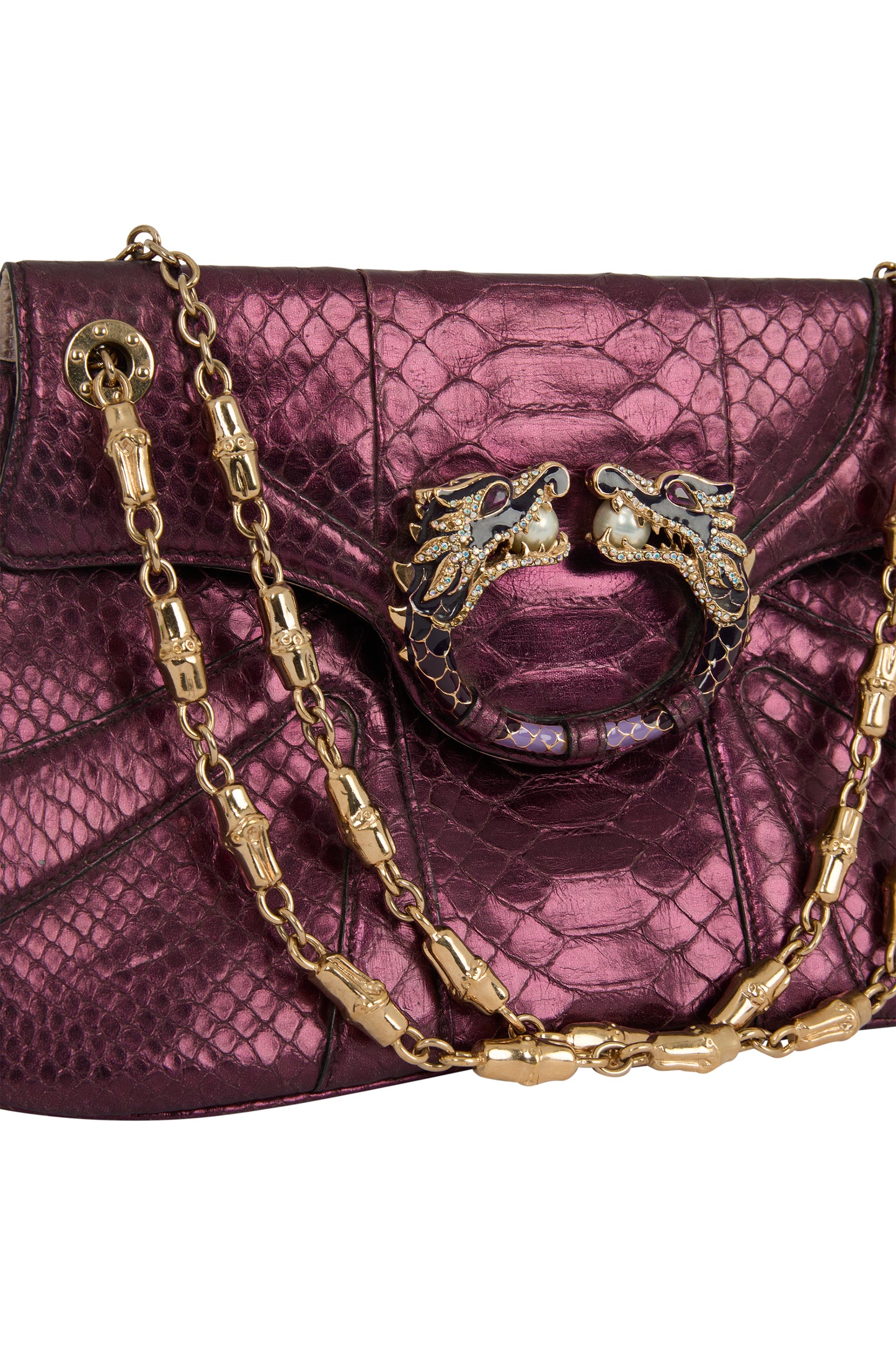 Vintage Gucci F/W 2004 Purple  Iridescent Python Clutch