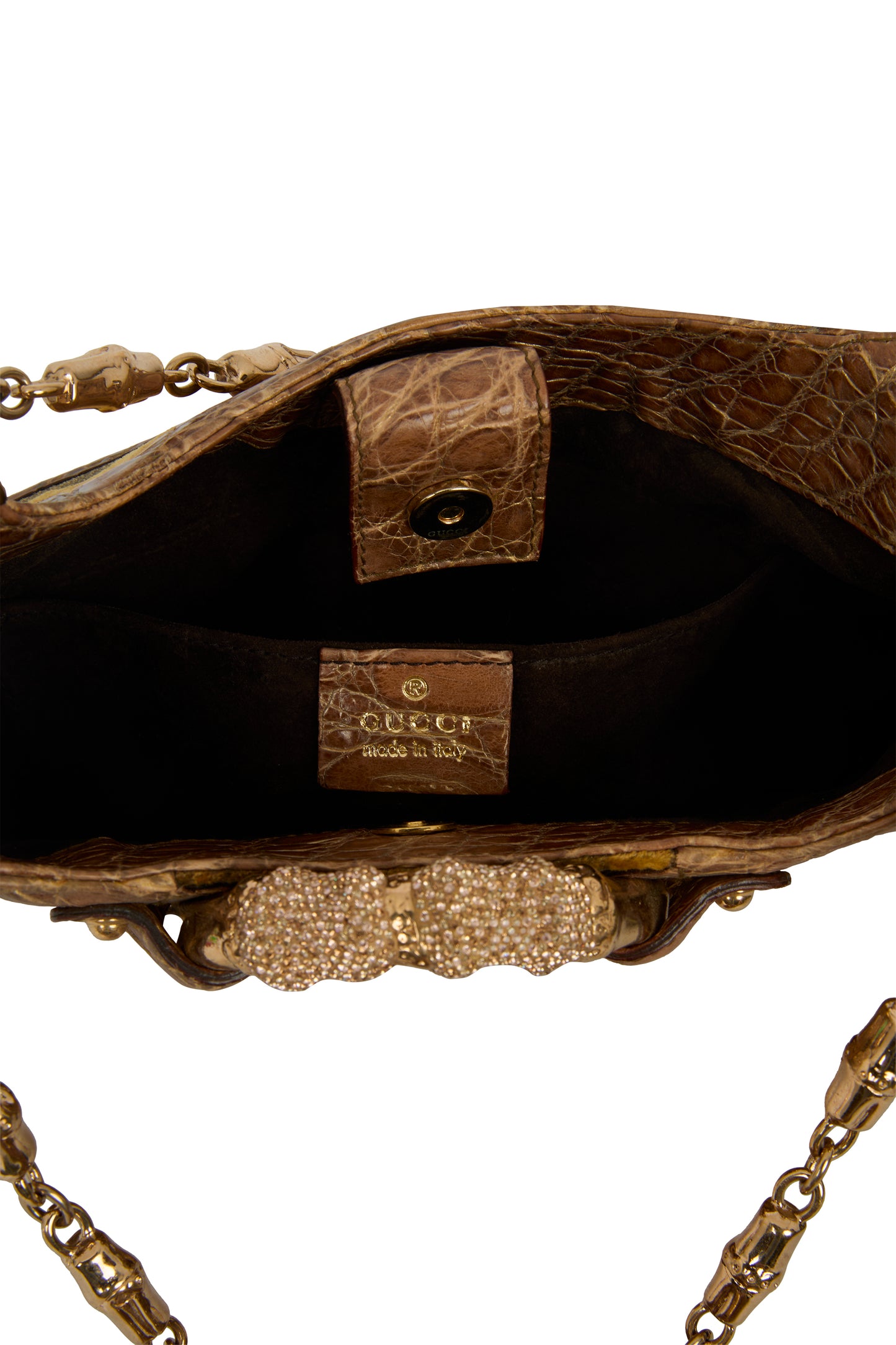 Vintage Gucci F/W 2004 Crocodile & Velvet Gold Dragon Print Shoulder Bag