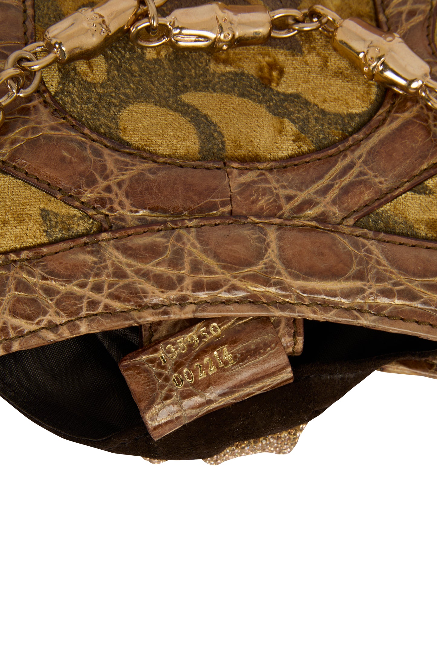 Vintage Gucci F/W 2004 Crocodile & Velvet Gold Dragon Print Shoulder Bag