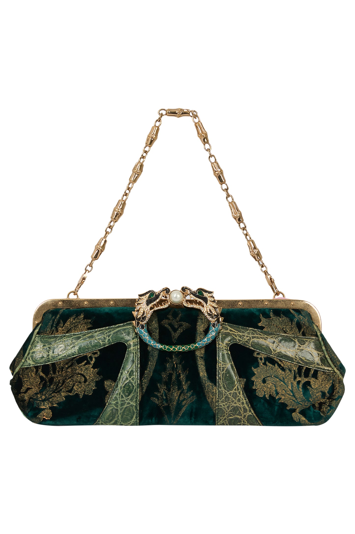 Vintage Gucci F/W 2004 Green Velvet Dragon Clutch
