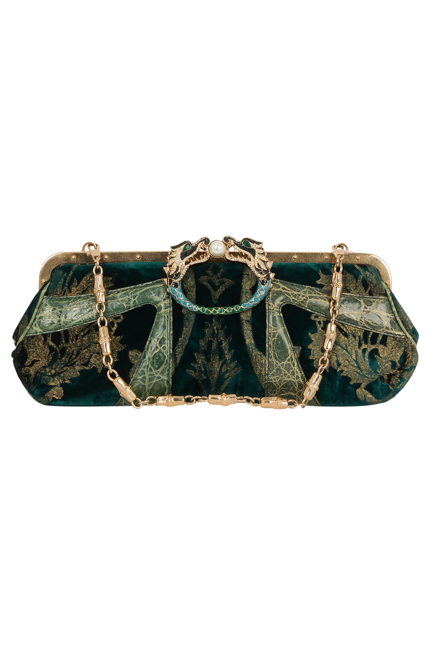 Vintage Gucci F/W 2004 Green Velvet Dragon Clutch