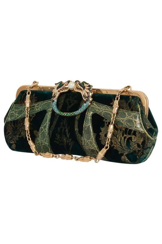 Vintage Gucci F/W 2004 Green Velvet Dragon Clutch