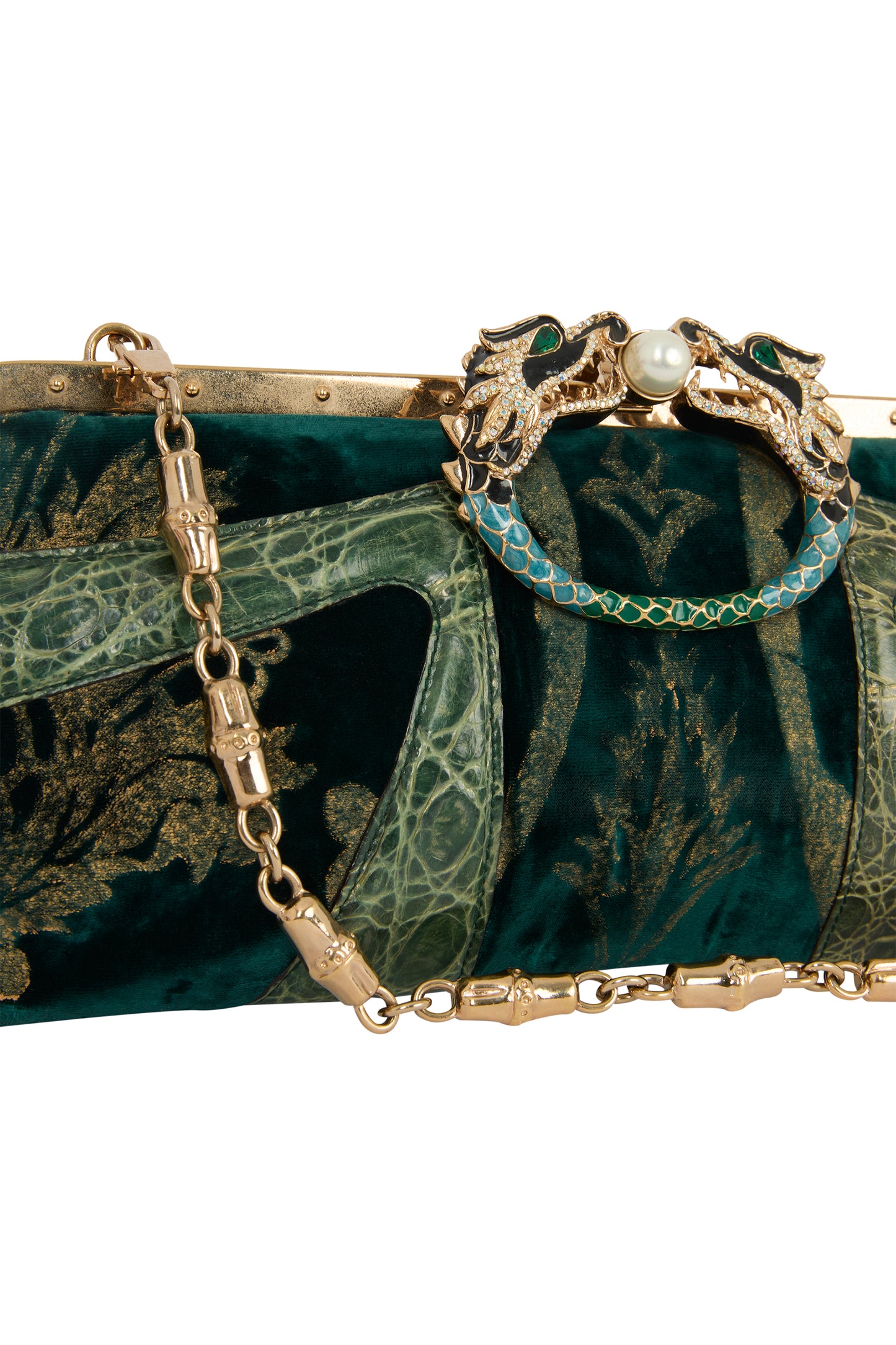 Vintage Gucci F/W 2004 Green Velvet Dragon Clutch