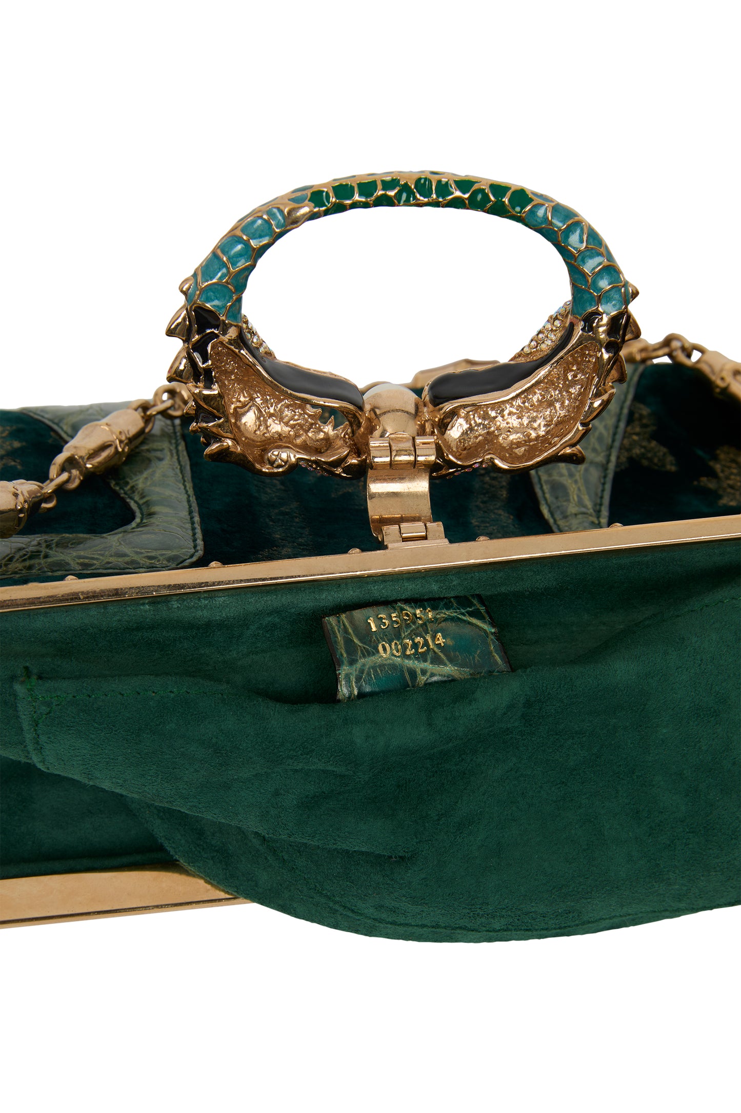 Vintage Gucci F/W 2004 Green Velvet Dragon Clutch
