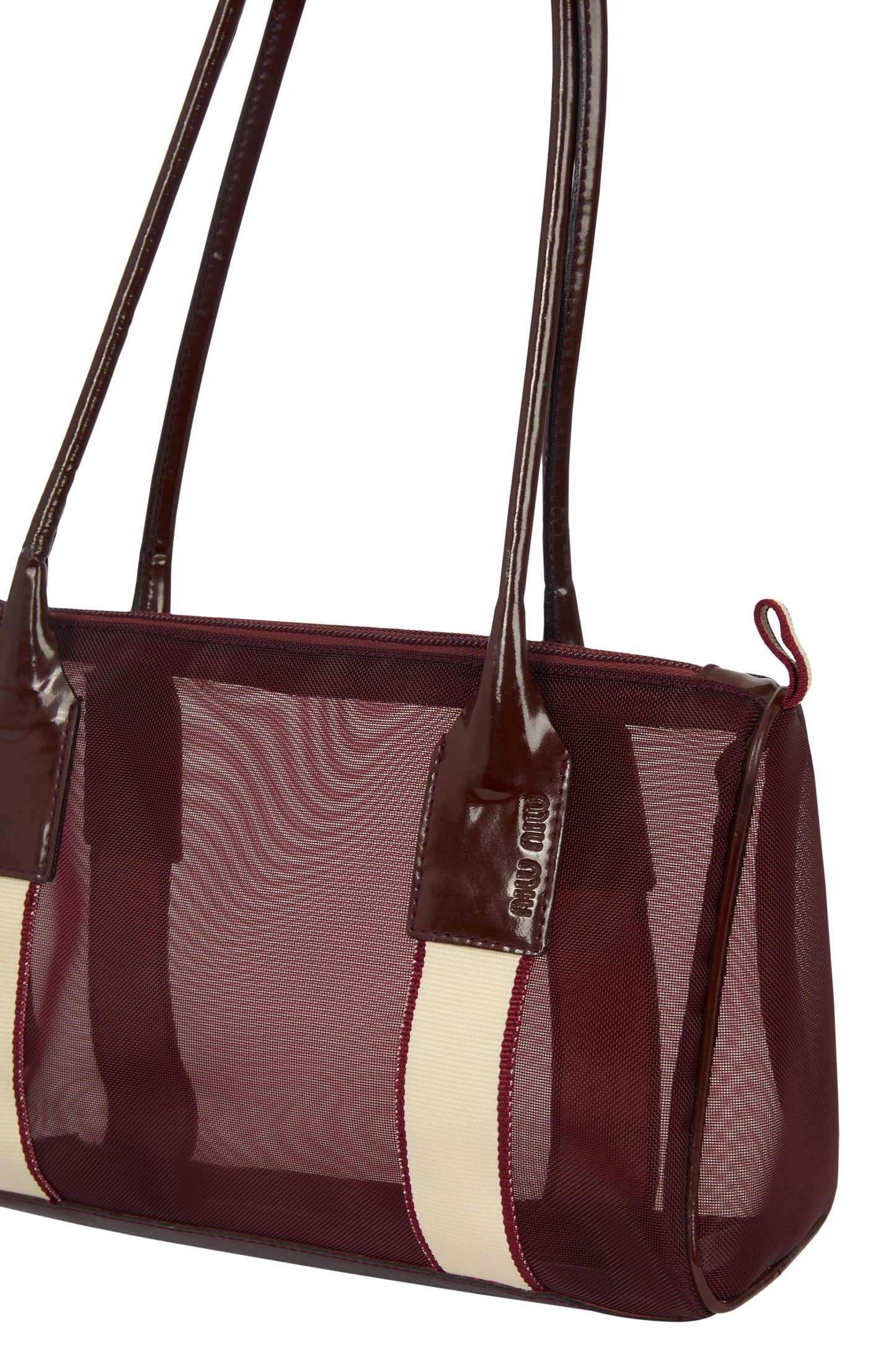 Vintage Miu Miu S/S 1999 Burgundy & Cream Mesh Shoulder Bag