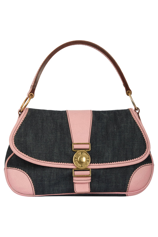 Vintage 2000's Miu Miu Denim Pink Hobo Shoulder Bag