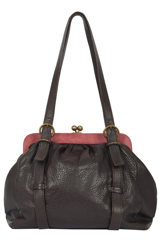 Vintage 2000's Miu Miu Brown Pink Suede Kiss Lock Bag