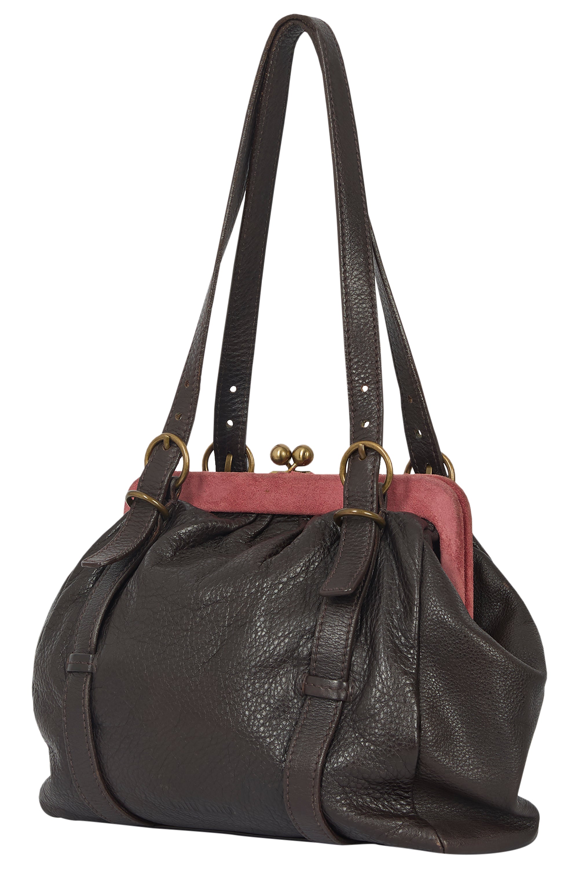 Vintage 2000's Miu Miu Brown Pink Suede Kiss Lock Bag – Nordic Poetry