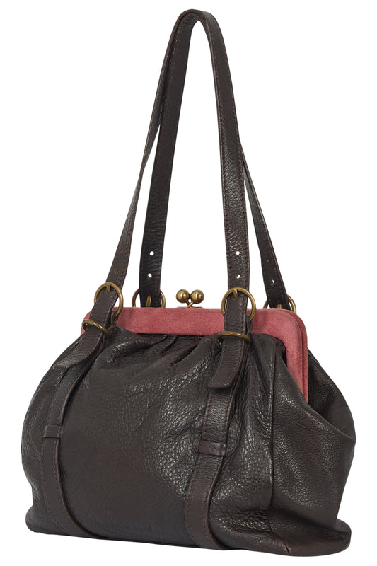 Vintage 2000's Miu Miu Brown Pink Suede Kiss Lock Bag