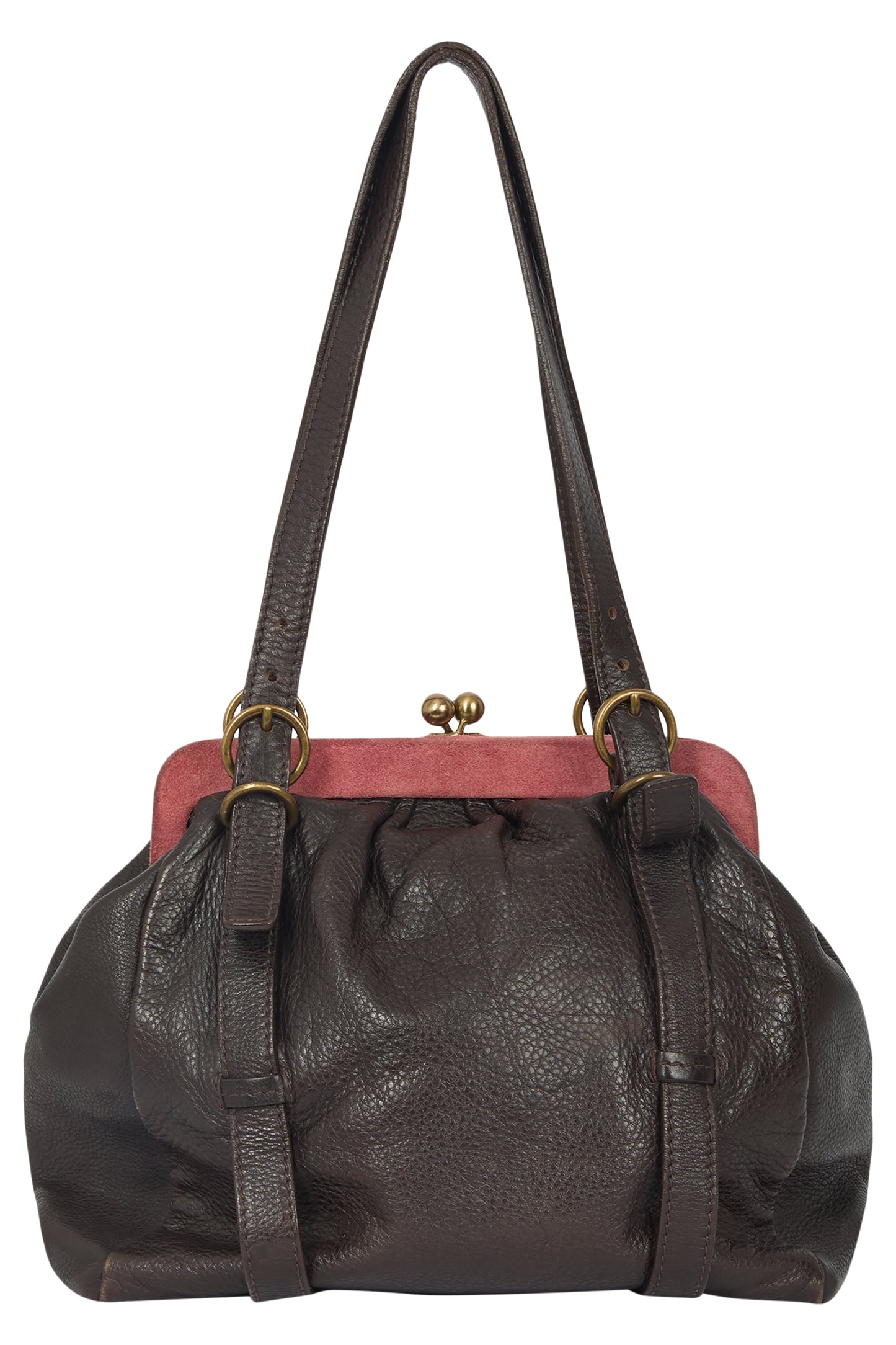 Vintage 2000's Miu Miu Brown Pink Suede Kiss Lock Bag