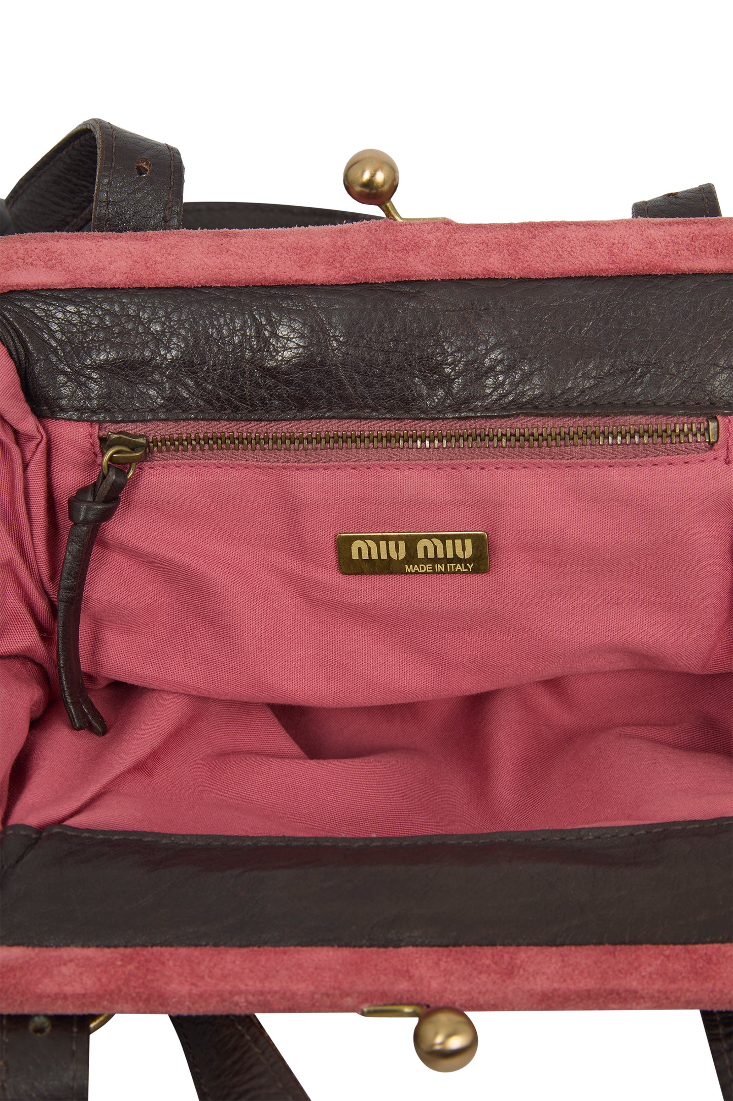 Vintage 2000's Miu Miu Brown Pink Suede Kiss Lock Bag