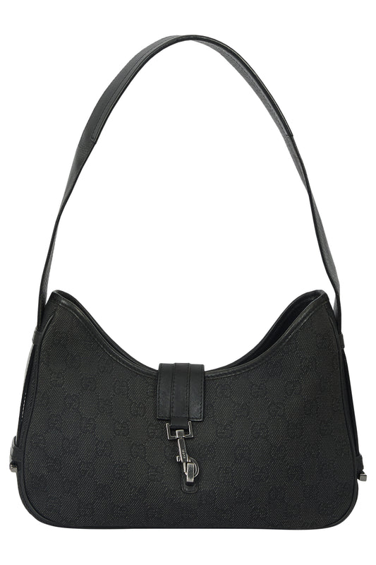 Vintage 2000's Gucci Jackie Black GG Canvas Shoulder Bag