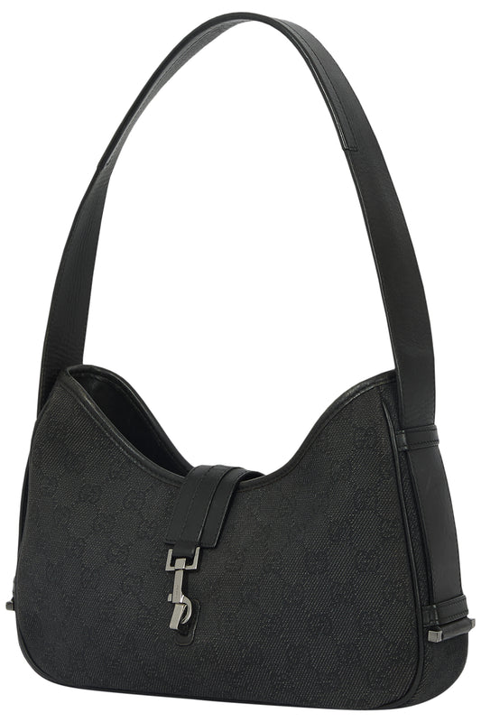 Vintage 2000's Gucci Jackie Black GG Canvas Shoulder Bag