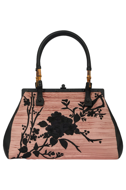 Vintage Gucci S/S 2003 Pink Japanese Flowers With Bamboos Handles Bag