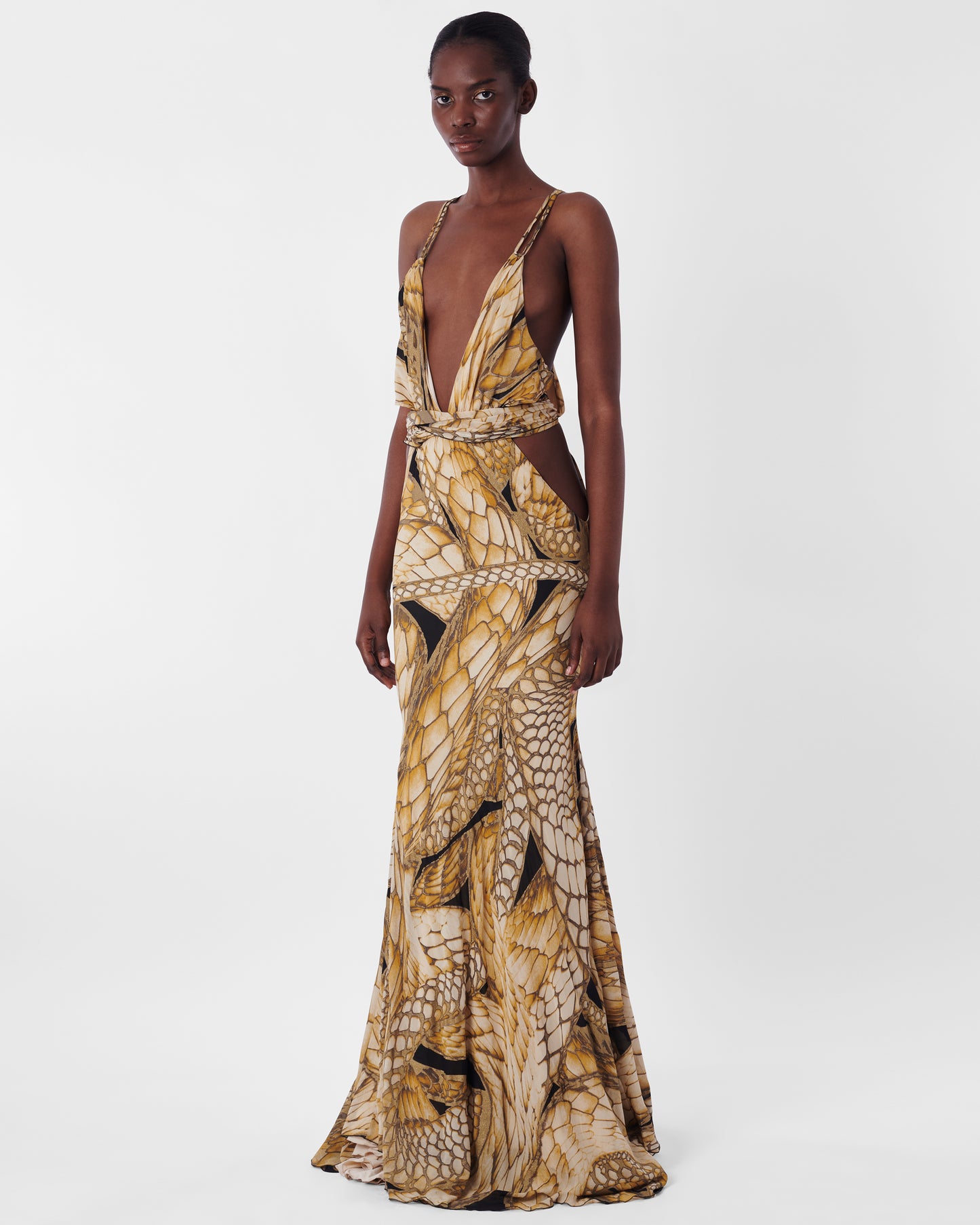 2006 Python Print Cutout Silk Gown