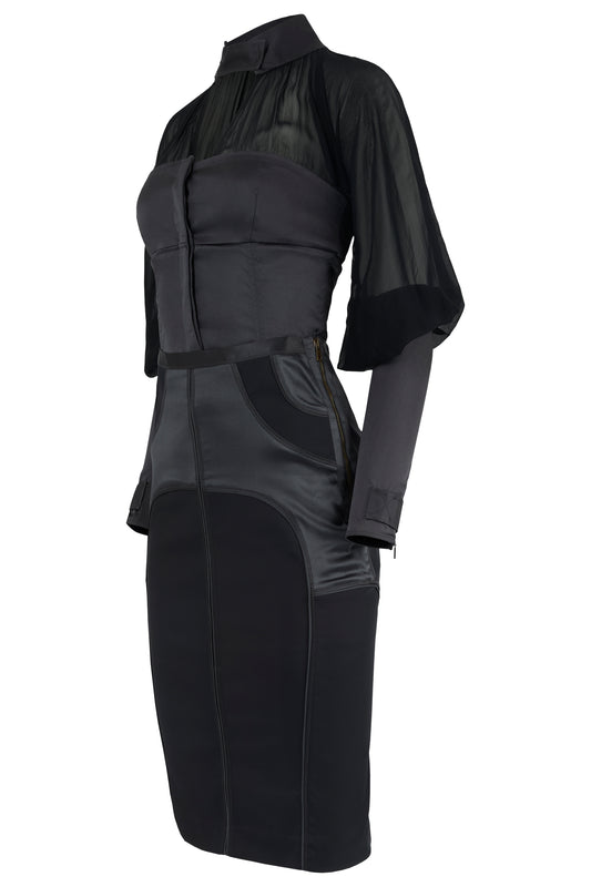 Vintage Gucci F/W 2003 By Tom Ford Satin Silk Grey Co Ord Set