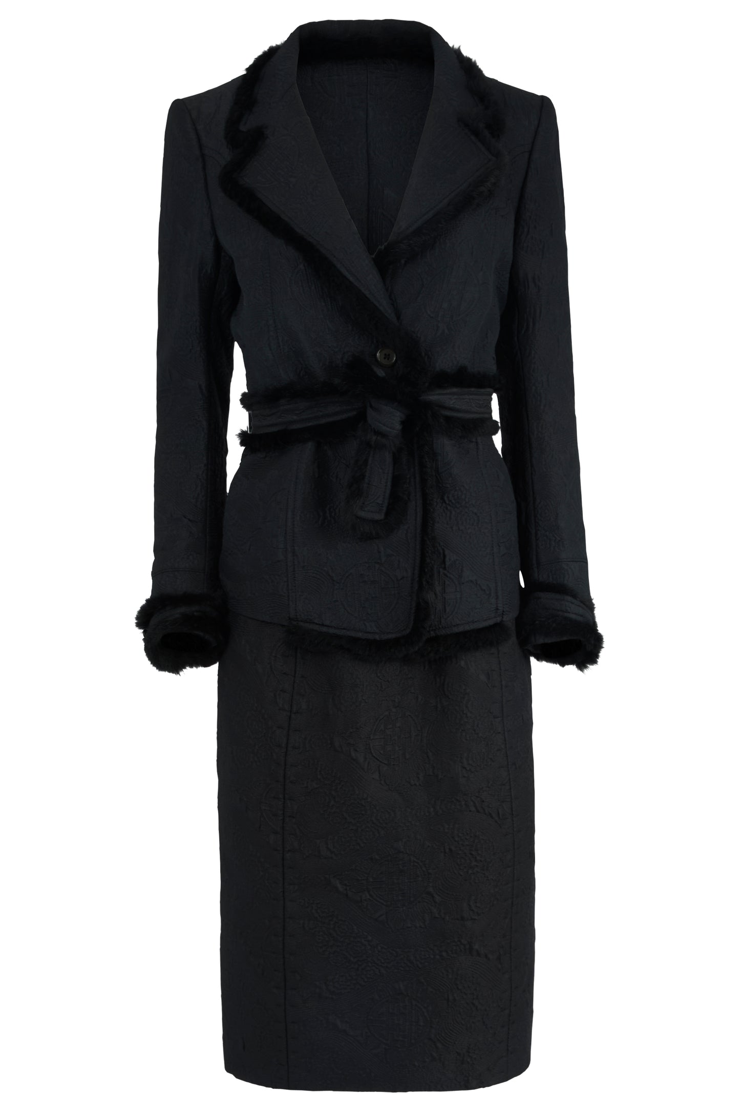 Vintage Yves Saint Laurent F/W 2004 Black Mink Fur Trim Skirt Co Ord Set