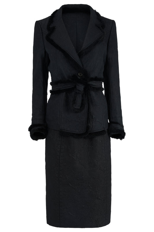 Vintage Yves Saint Laurent F/W 2004 Black Mink Fur Trim Skirt Co Ord Set