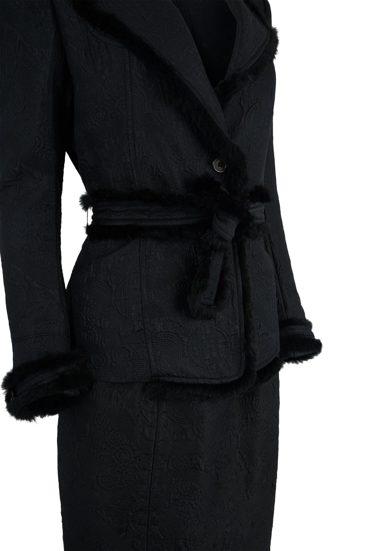 Vintage Yves Saint Laurent F/W 2004 Black Mink Fur Trim Skirt Co Ord Set