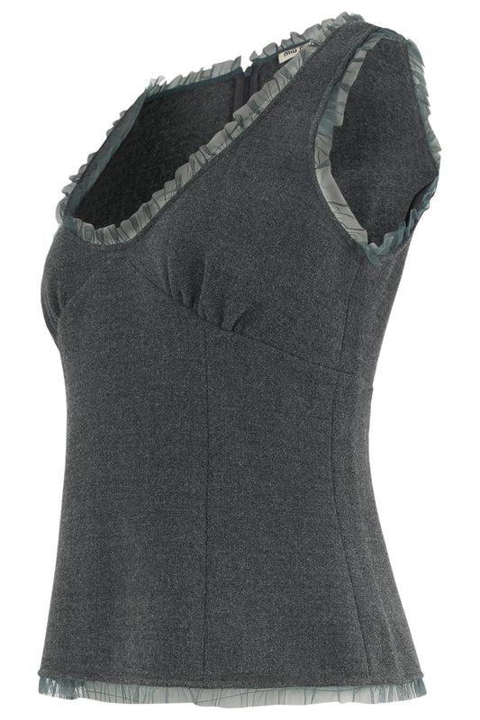 Vintage 2000's Miu Miu Wool Grey Ruffle Fitted Vest