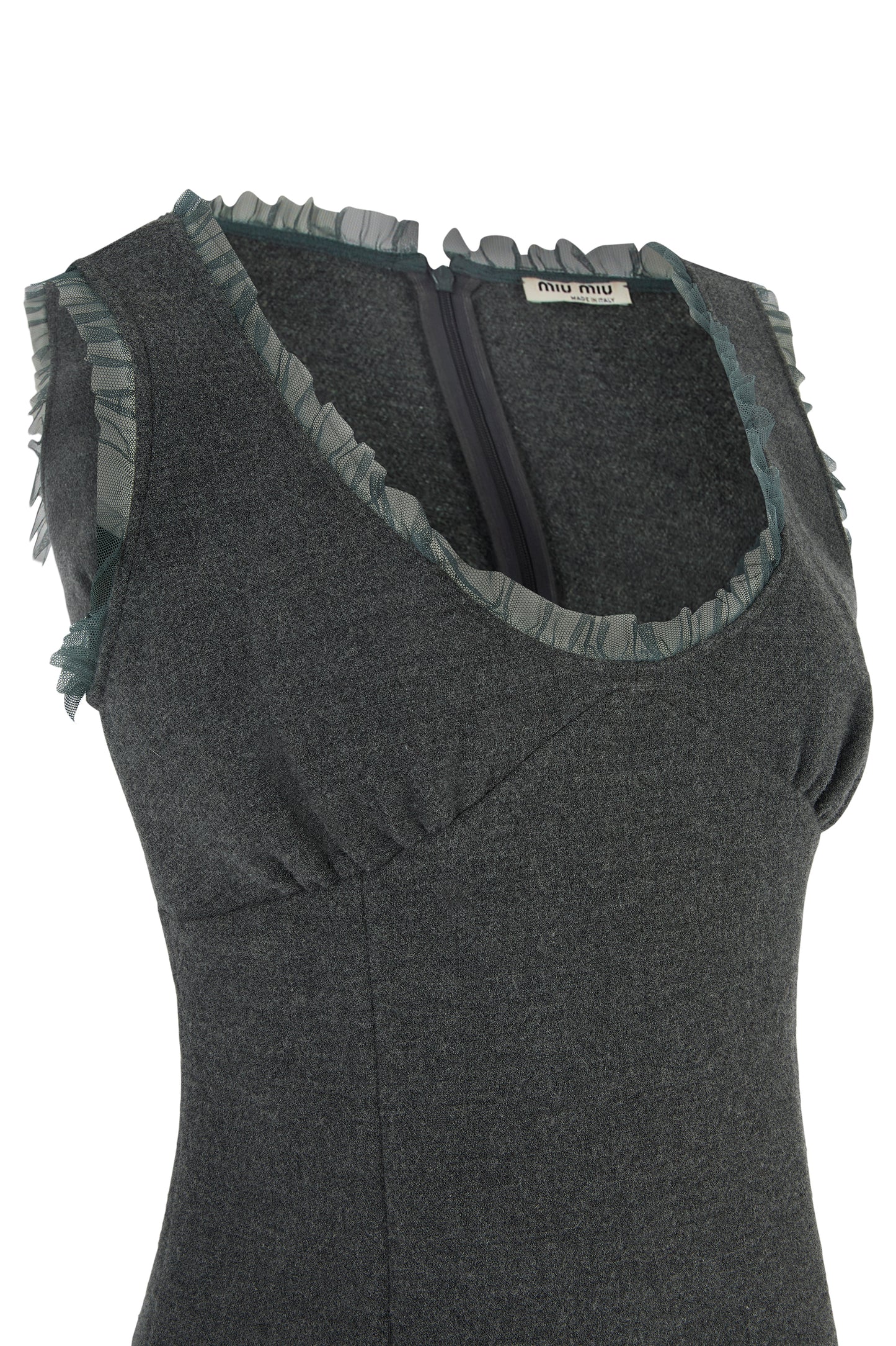 Vintage 2000's Miu Miu Wool Grey Ruffle Fitted Vest