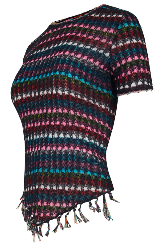 Vintage 2000's Christian Lacroix Crochet Multicoulor Fringe Knit Top
