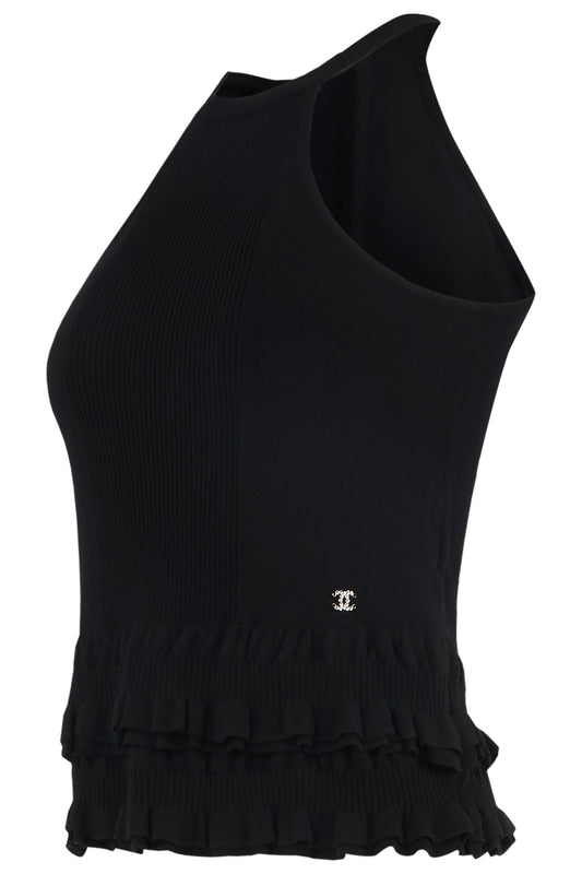 Vintage Chanel Black Wool Ruffles Tank Top