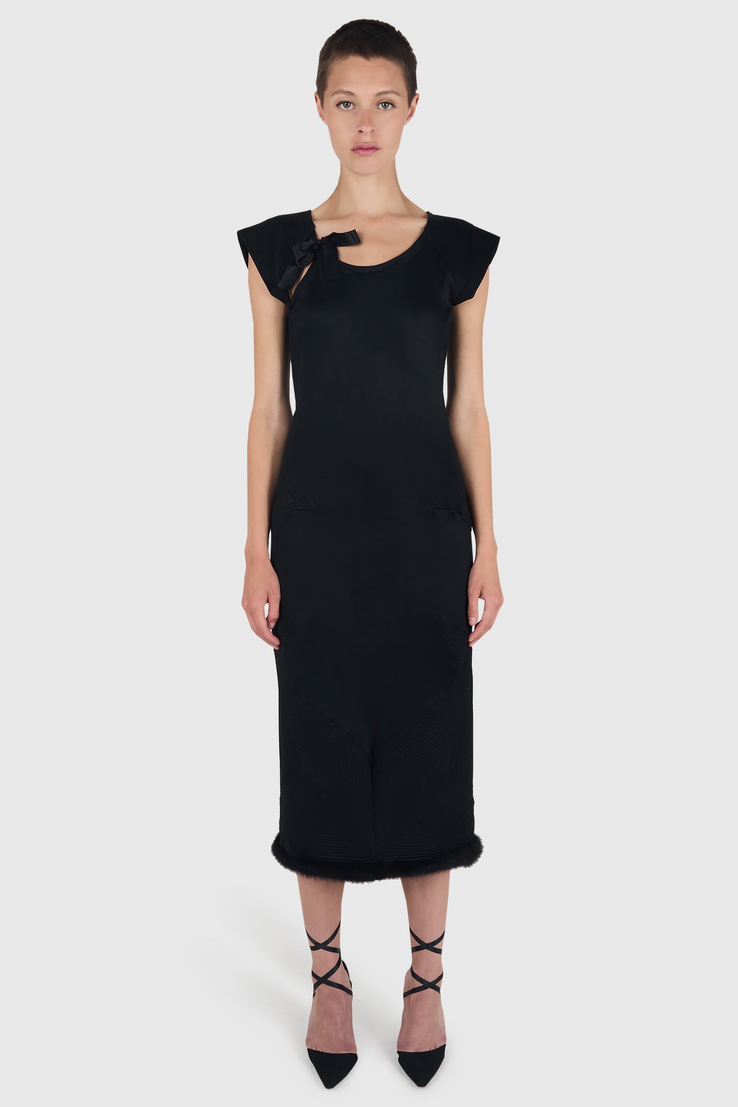 Vintage Yves Saint Laurent F/W Tom Ford 2004 Black Dress With Mink Trim