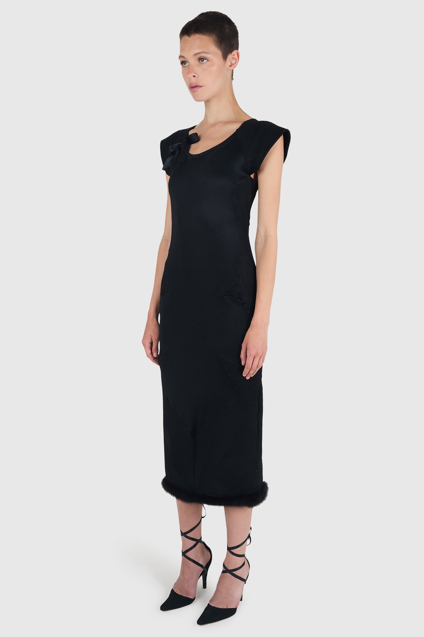 Vintage Yves Saint Laurent F/W Tom Ford 2004 Black Dress With Mink Trim