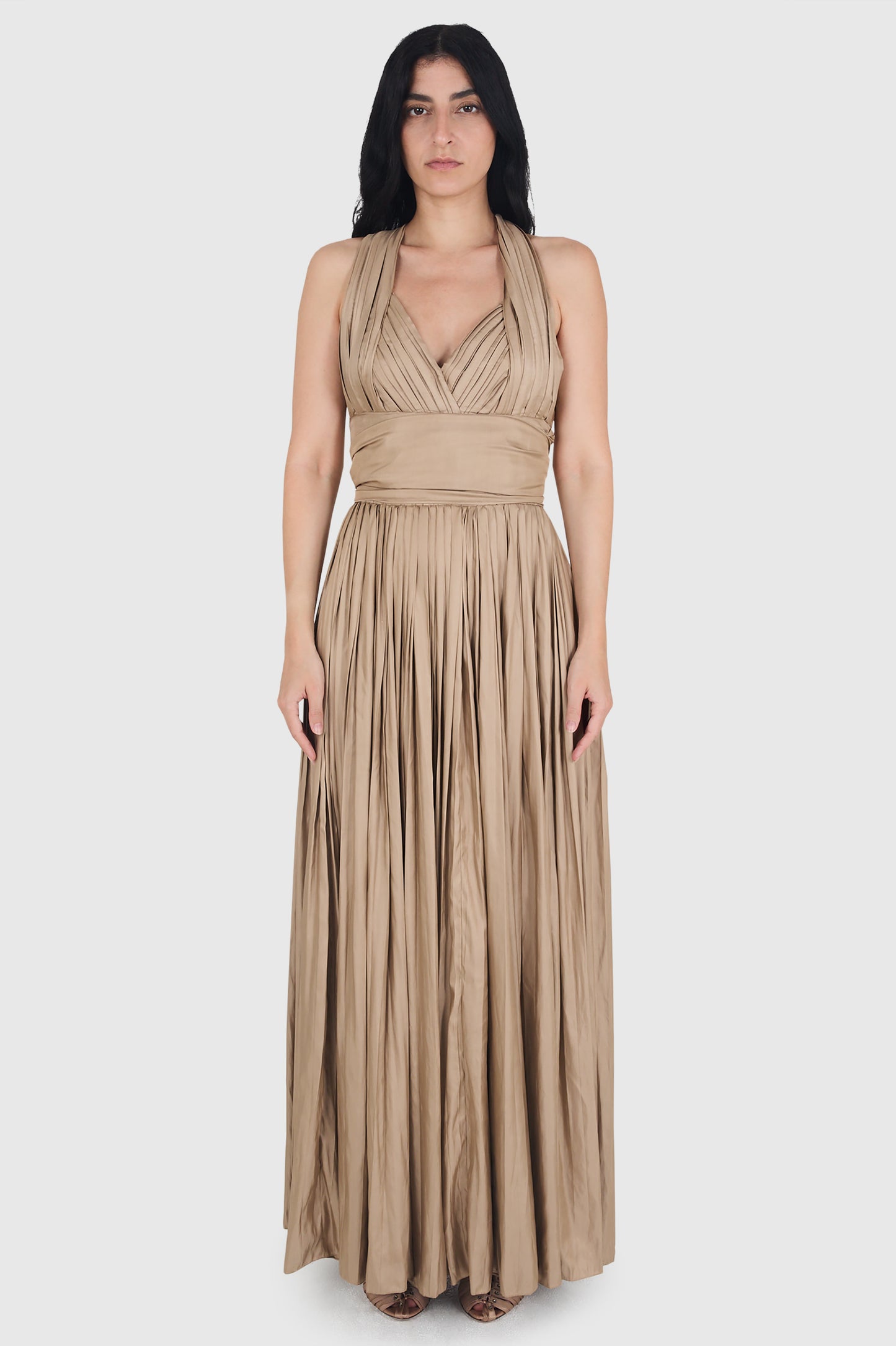 Vintage Bottega Veneta F/W 2009 Tan Pleated Gown