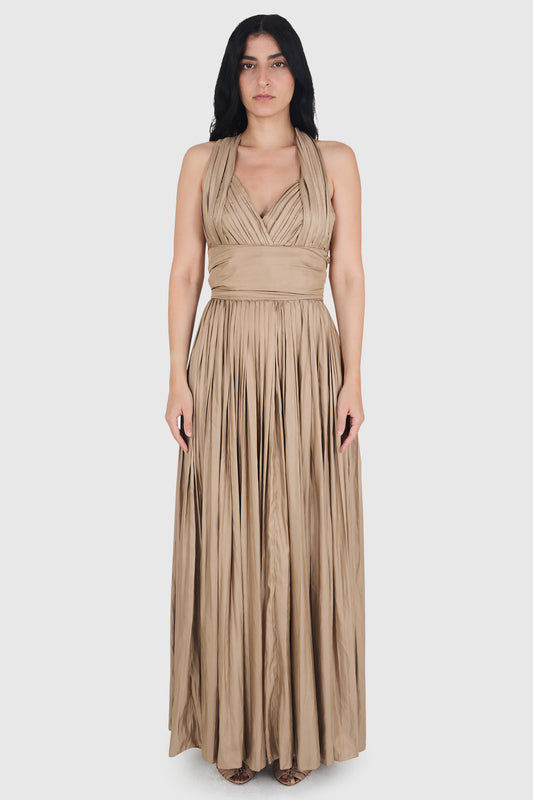 Vintage Bottega Veneta F/W 2009 Tan Pleated Gown