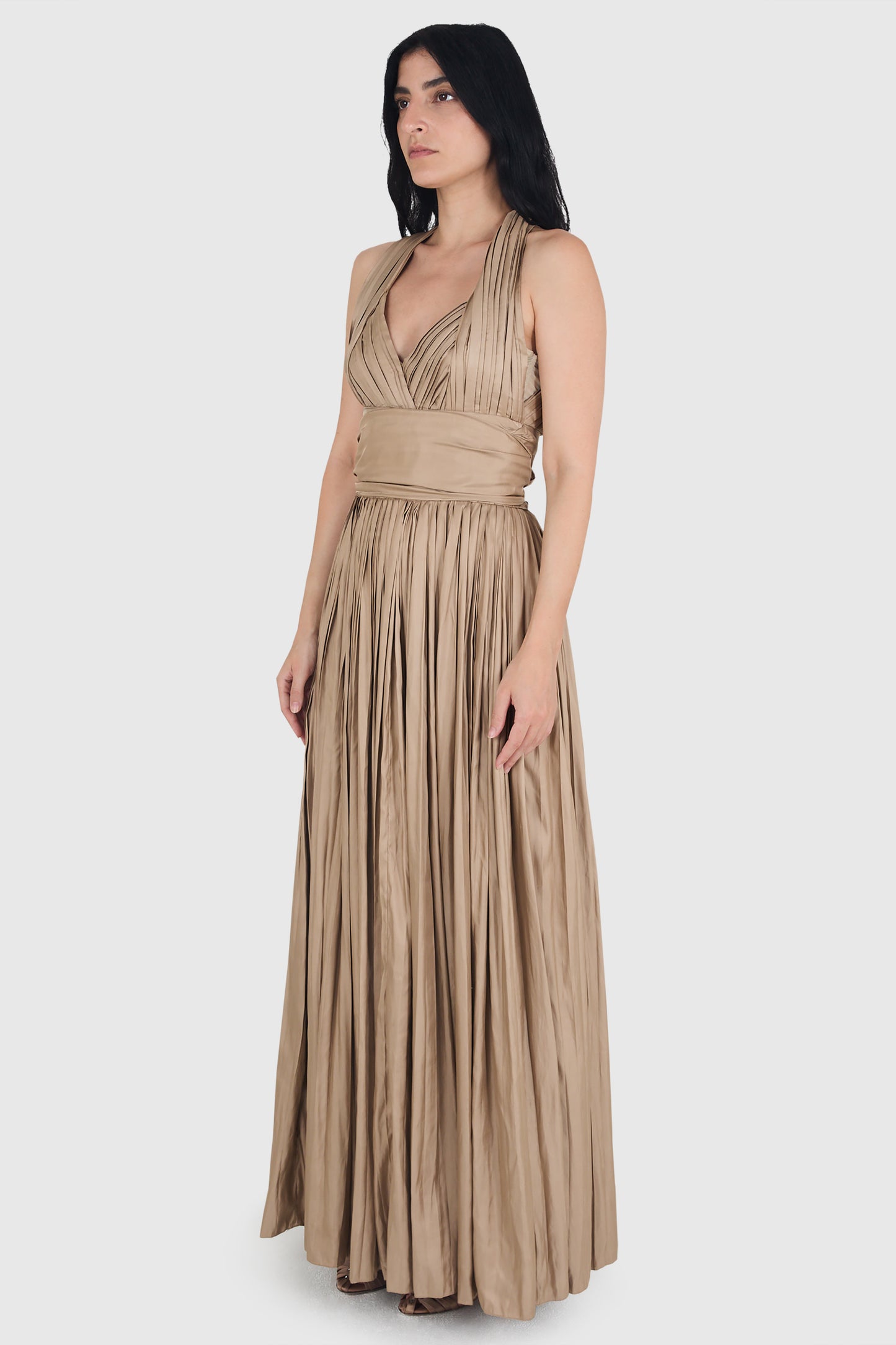 Vintage Bottega Veneta F/W 2009 Tan Pleated Gown