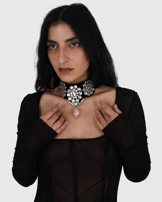 Vintage Yves Saint Laurent F/W 2002 Crystal Velvet Choker