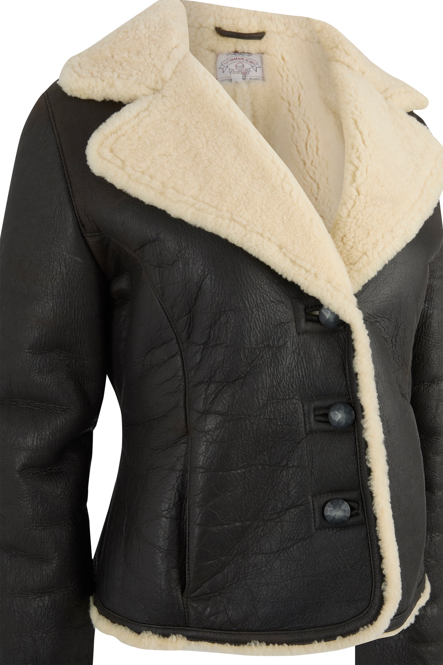 Vintage 1990's Armani Jeans Brown. Leather Shearling Jacket