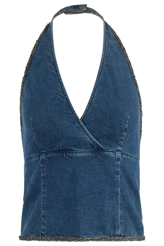 Vintage Chanel 2000's Denim Halterneck Top