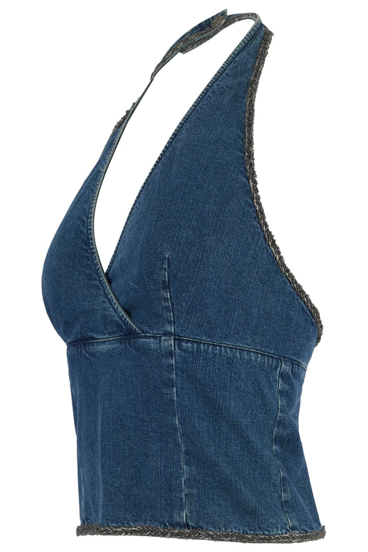 Vintage Chanel 2000's Denim Halterneck Top