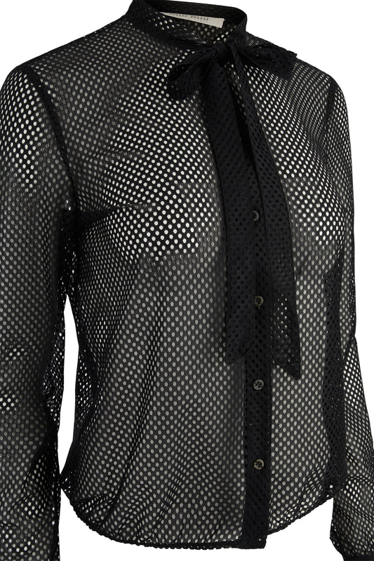 Vintage Miu Miu F/W 2000's Runway Perforated Black Blouse