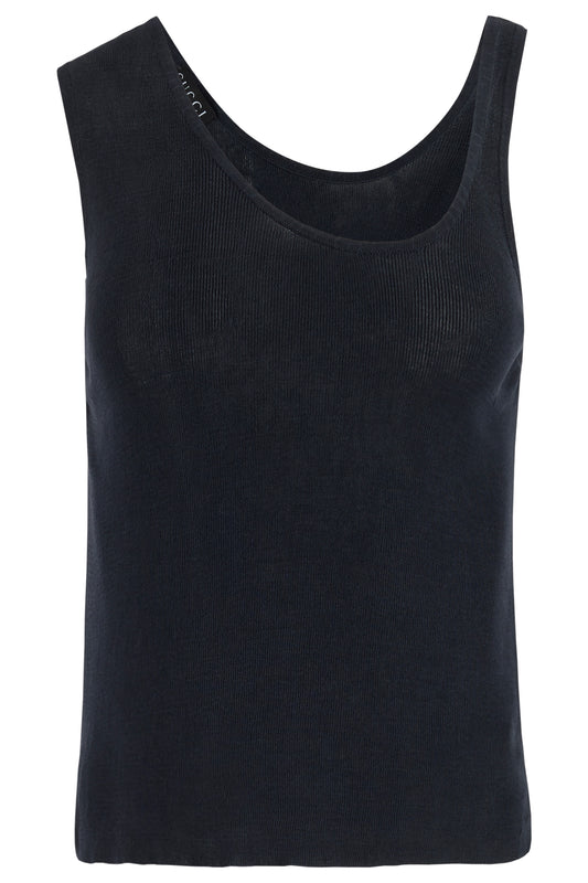 Vintage 1998 Gucci Navy Blue  Silk Asymmetrical Tank Top