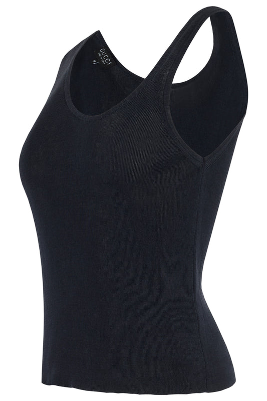 Vintage 1998 Gucci Navy Blue  Silk Asymmetrical Tank Top