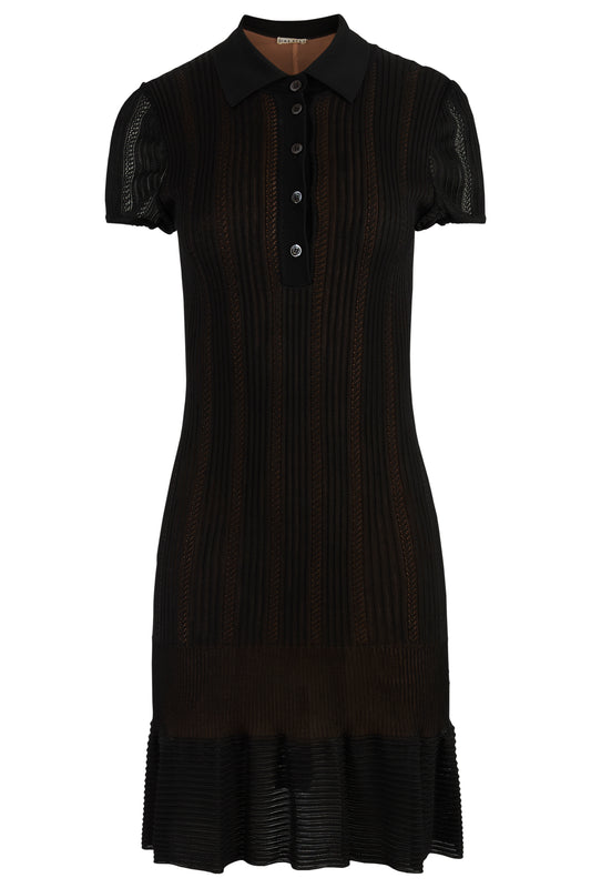 Alaia Ribbed Black Polo Dress